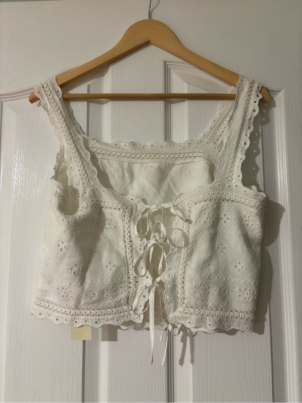 Abercrombie & Fitch White Eyelet Lace-Up Crop Top